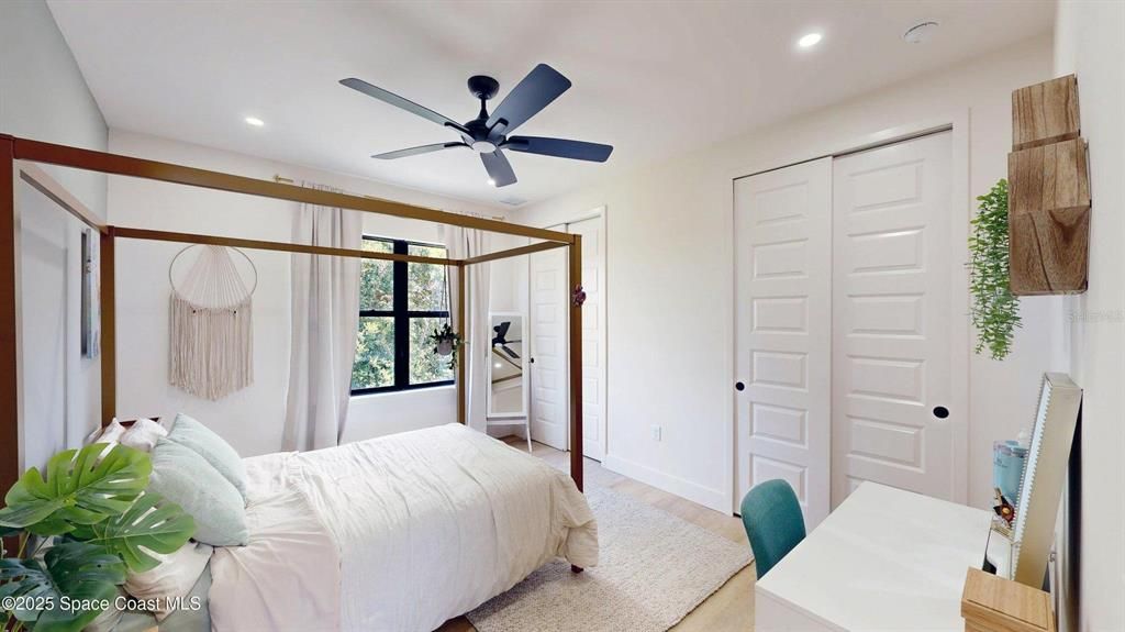 Bedroom, Interior, Recessed Lighting, Wood Texture Flooring