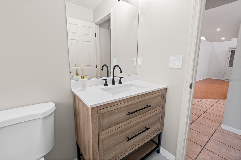 Bathroom, Interior, Recessed Lighting, Wood Texture Flooring
