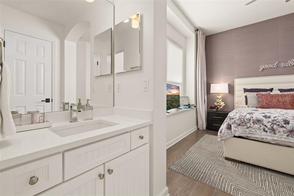 Bathroom, Bedroom, Dual Sink Vanities, Interior, Wood Texture Flooring