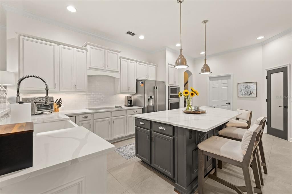 Interior, Kitchen, Pendant Lights, Recessed Lighting, Stainless Steel Appliances