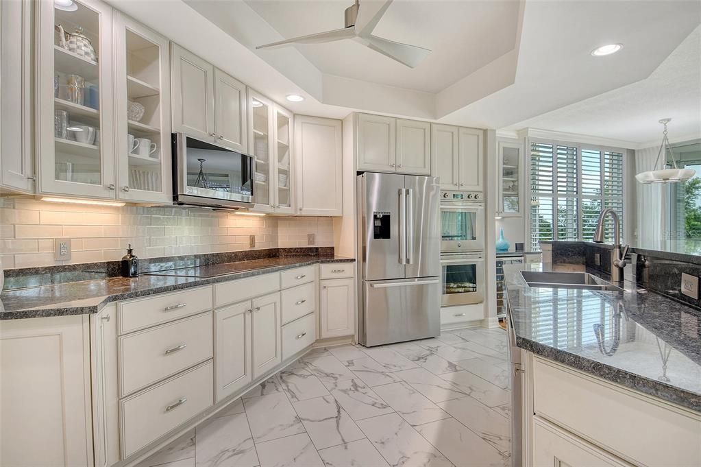 Interior, Kitchen, Marble, Pendant Lights, Recessed Lighting, Stainless Steel Appliances