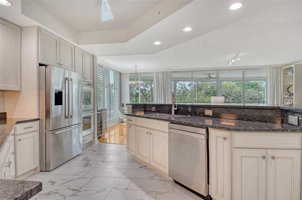 Interior, Kitchen, Marble, Pendant Lights, Recessed Lighting, Stainless Steel Appliances