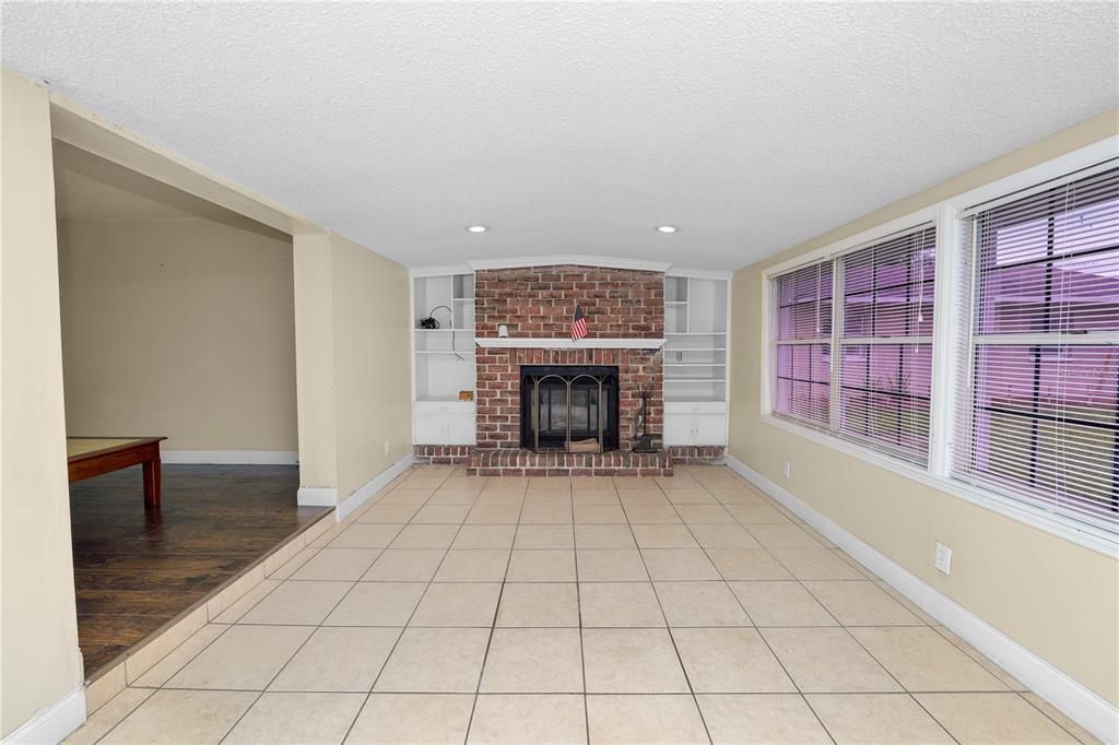Fireplace, Interior, Recessed Lighting, Wood Texture Flooring