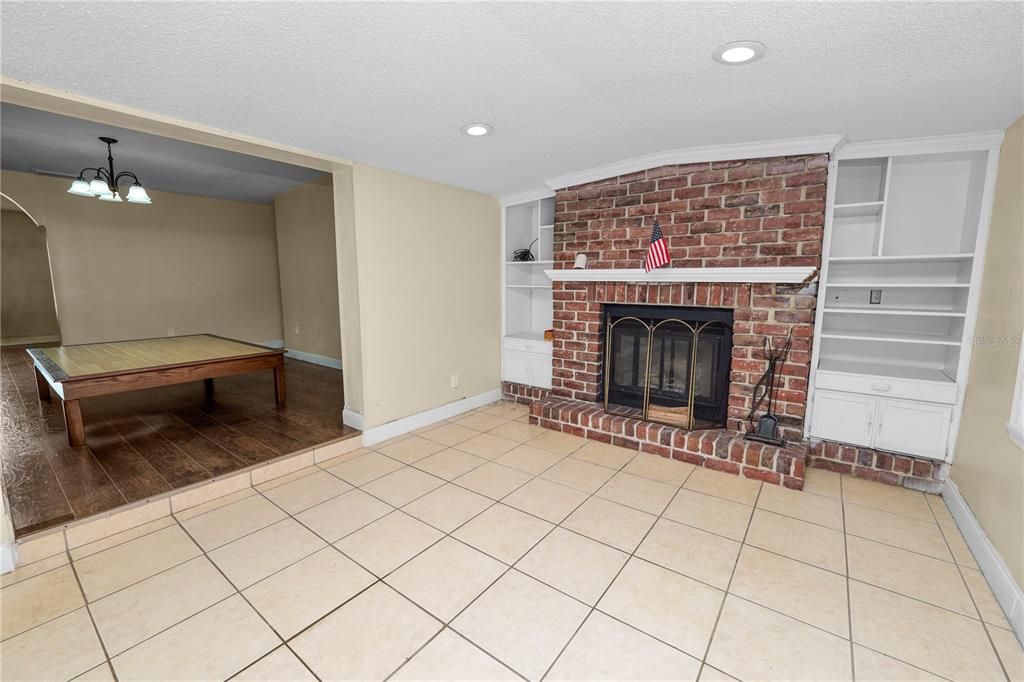 Fireplace, Interior, Recessed Lighting, Wood Texture Flooring