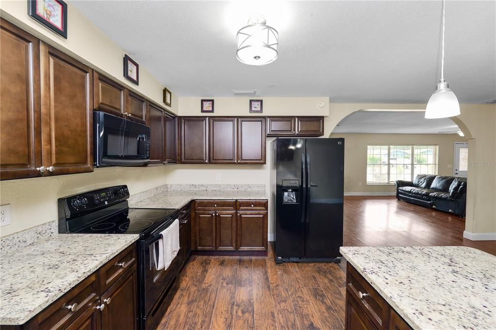 Interior, Kitchen, Pendant Lights, Wood Texture Flooring