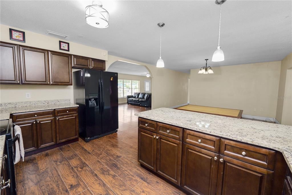 Interior, Kitchen, Pendant Lights, Wood Texture Flooring