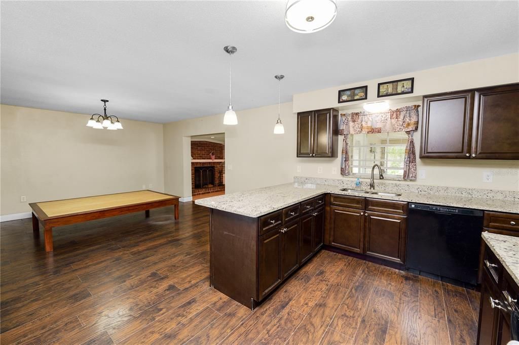 Interior, Kitchen, Pendant Lights, Wood Texture Flooring