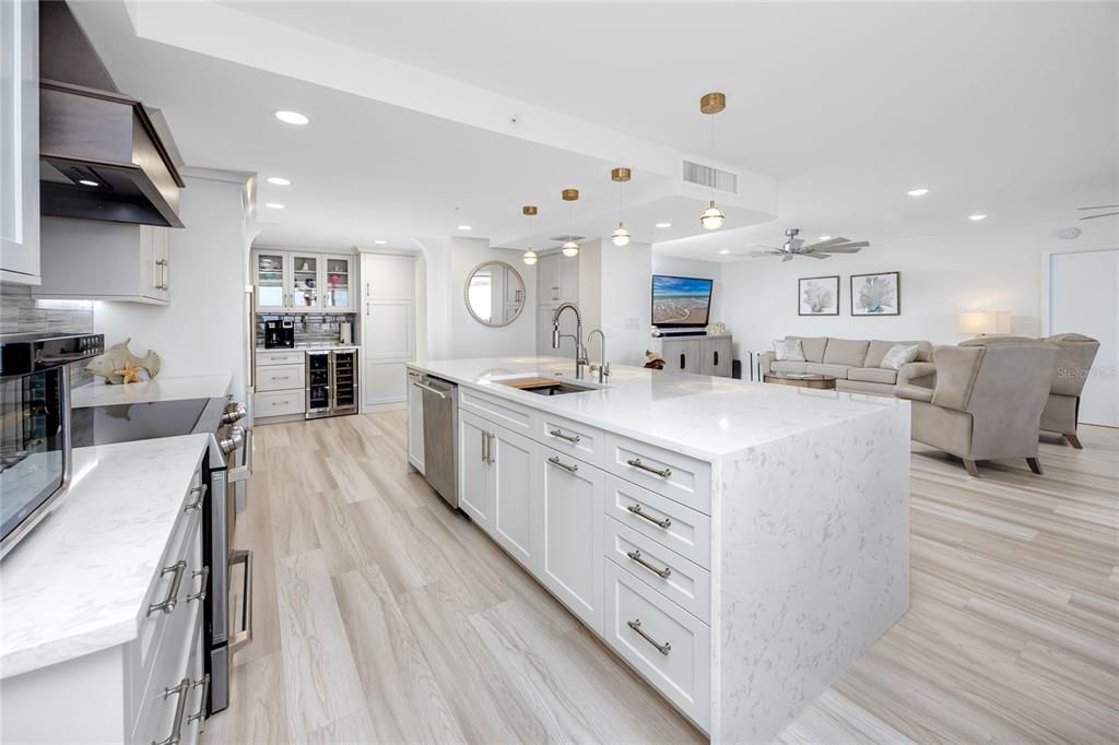 Interior, Kitchen, Living room, Pendant Lights, Recessed Lighting, Stainless Steel Appliances, Wood Texture Flooring