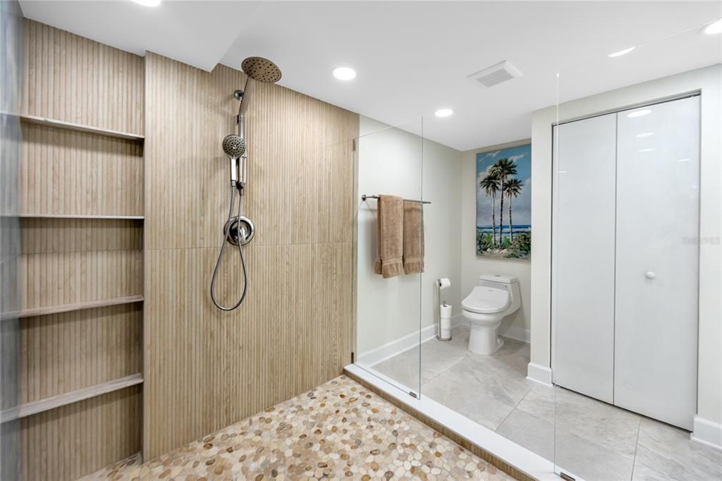 Bathroom, Glass Shower, Interior, Recessed Lighting