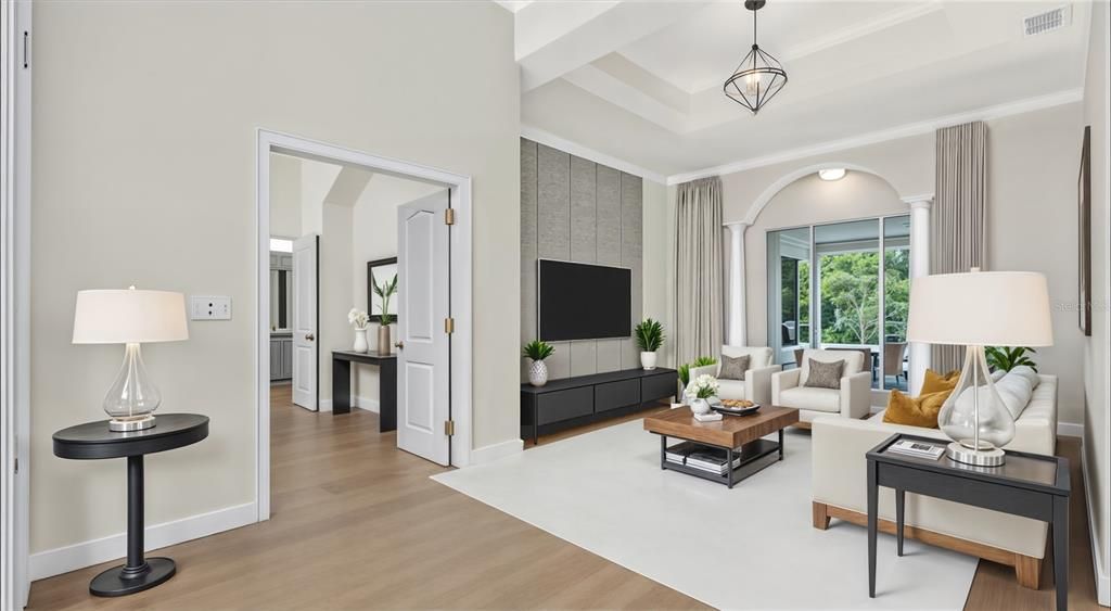 Interior, Living room, Pendant Lights, Wood Texture Flooring