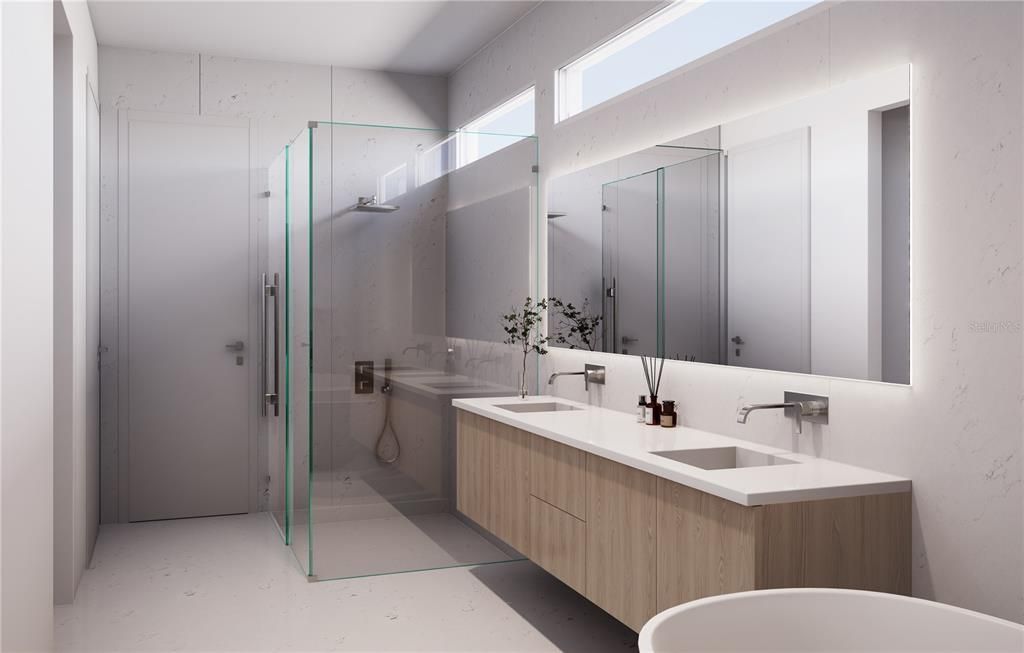 Bathroom, Dual Sink Vanities, Glass Shower, Interior
