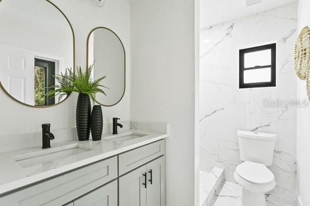 Bathroom, Dual Sink Vanities, Interior, Marble, Marble Walls