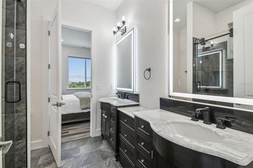 Bathroom, Bedroom, Dual Sink Vanities, Glass Shower, Interior, Recessed Lighting