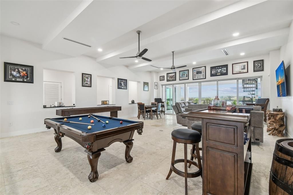 Billiard Table, Game Room, Interior, Recessed Lighting
