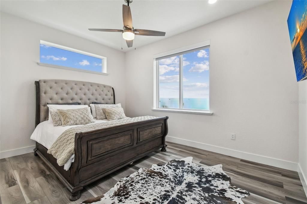 Bedroom, Interior, Recessed Lighting, Water, Wood Texture Flooring