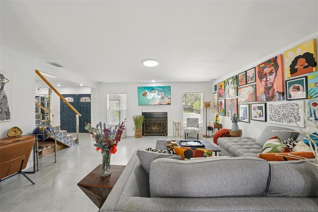 Fireplace, Interior, Living room, Recessed Lighting