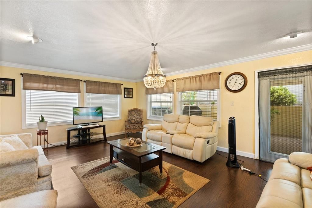 Chandelier, Interior, Living room, Wood Texture Flooring
