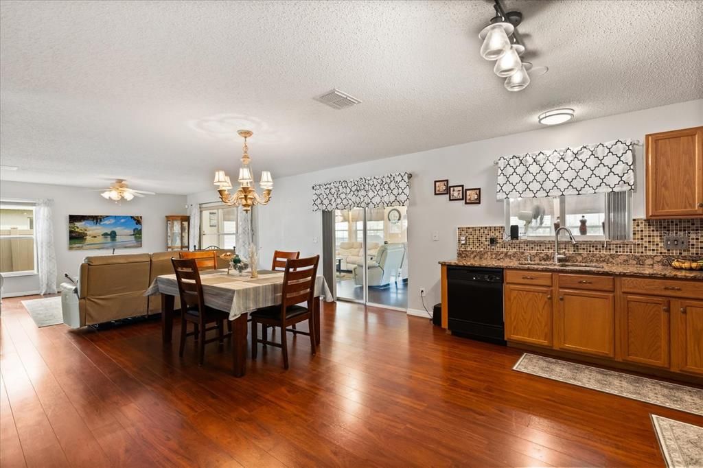Chandelier, Dining room, Interior, Kitchen, Living room, Wood Texture Flooring