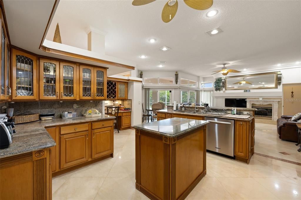 Dining room, Fireplace, Interior, Kitchen, Recessed Lighting, Stainless Steel Appliances