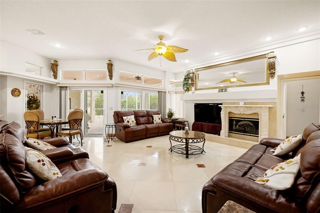 Dining room, Fireplace, Interior, Living room, Recessed Lighting