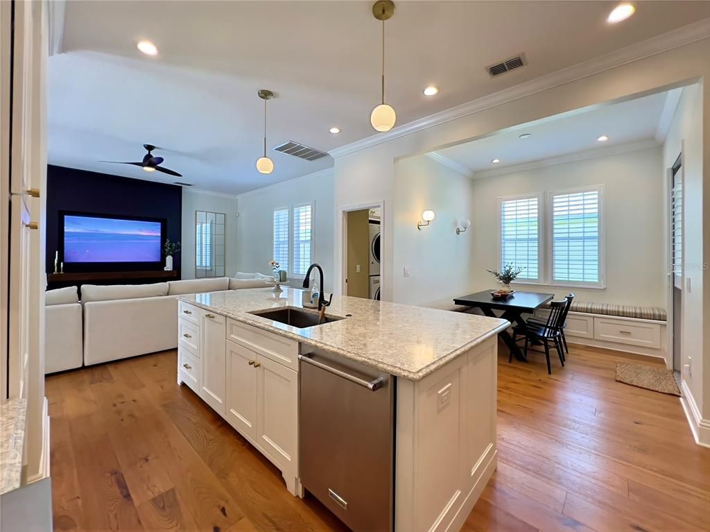 Dining room, Interior, Kitchen, Living room, Pendant Lights, Recessed Lighting, Wood Texture Flooring