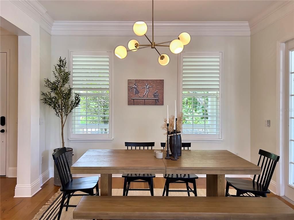 Dining room, Interior, Pendant Lights, Wood Texture Flooring