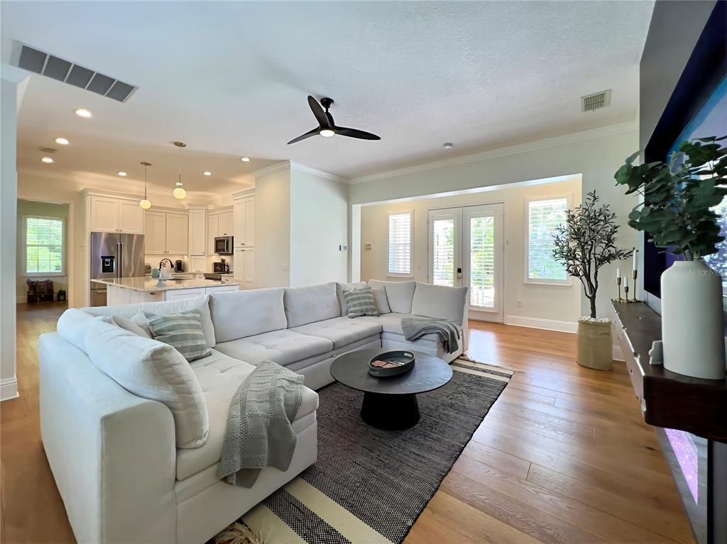 Interior, Kitchen, Living room, Pendant Lights, Recessed Lighting, Stainless Steel Appliances, Wood Texture Flooring