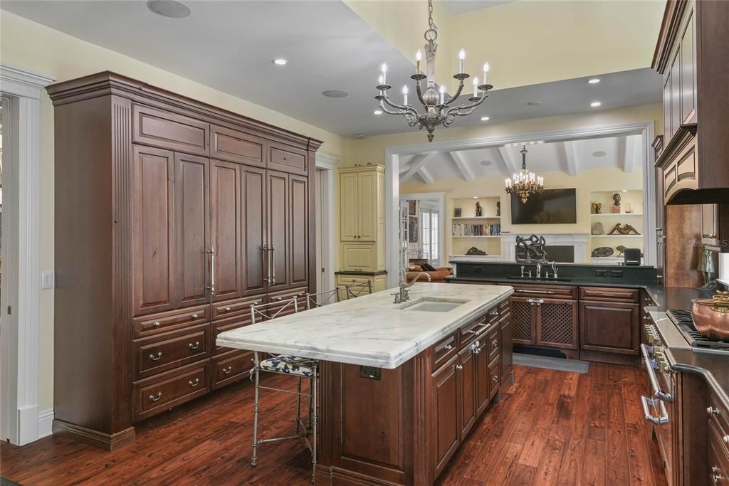Chandelier, Interior, Kitchen, Recessed Lighting, Wood Texture Flooring