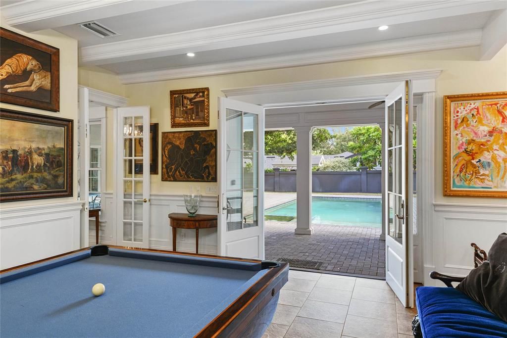 Billiard Table, Game Room, Interior, Recessed Lighting