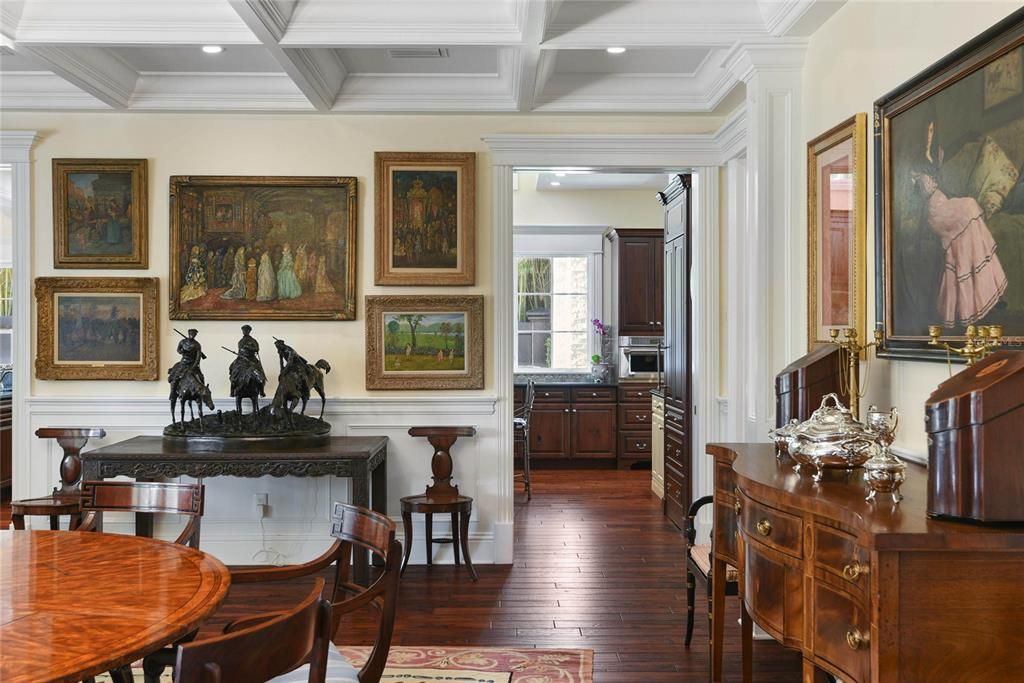 Dining room, Interior, Recessed Lighting, Wood Texture Flooring