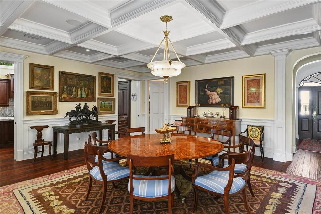 Dining room, Interior, Pendant Lights, Wood Texture Flooring