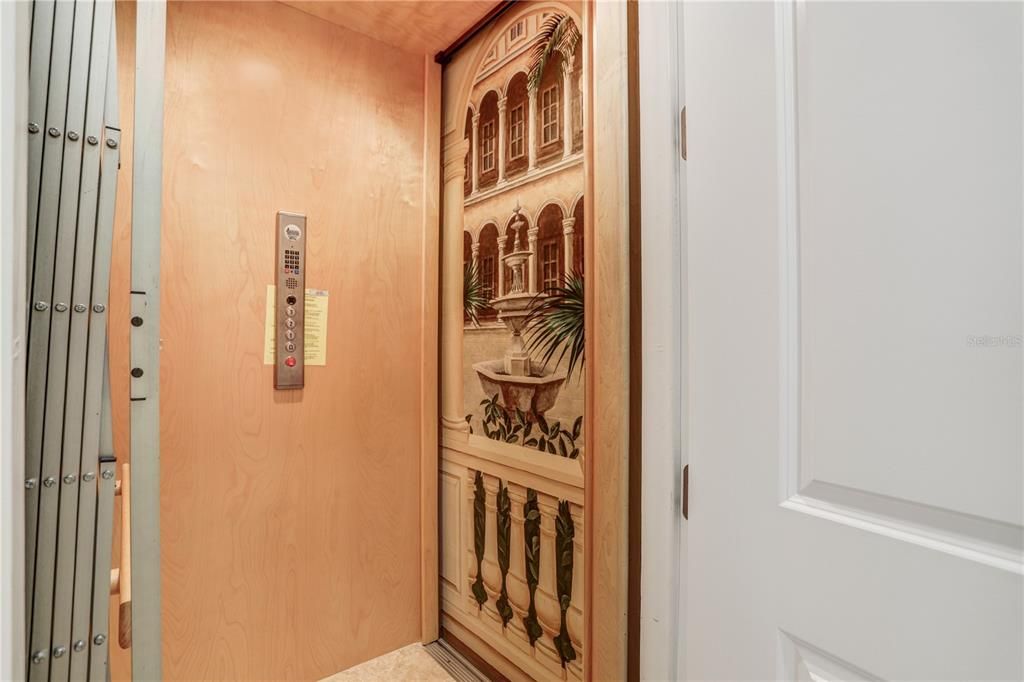 Elevator, Interior, Wooden Walls