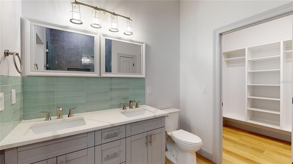 Bathroom, Dual Sink Vanities, Interior, Wood Texture Flooring