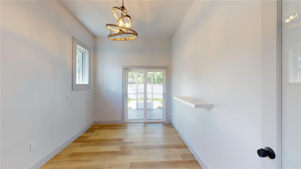 Empty room, Interior, Pendant Lights, Wood Texture Flooring