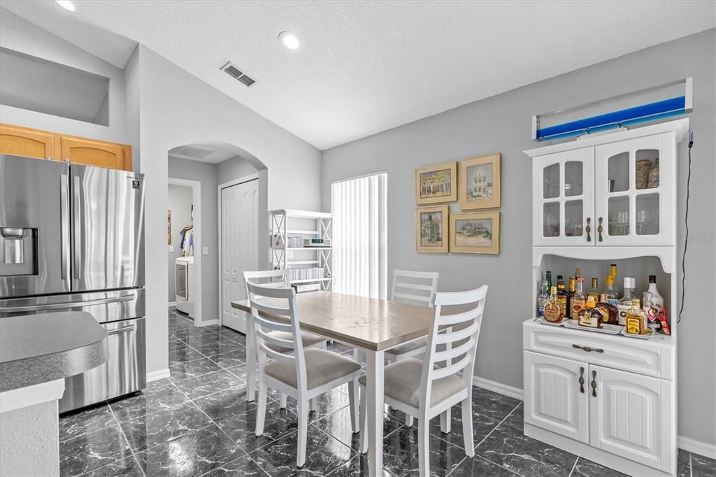 Dining room, Interior, Kitchen, Marble, Recessed Lighting, Stainless Steel Appliances