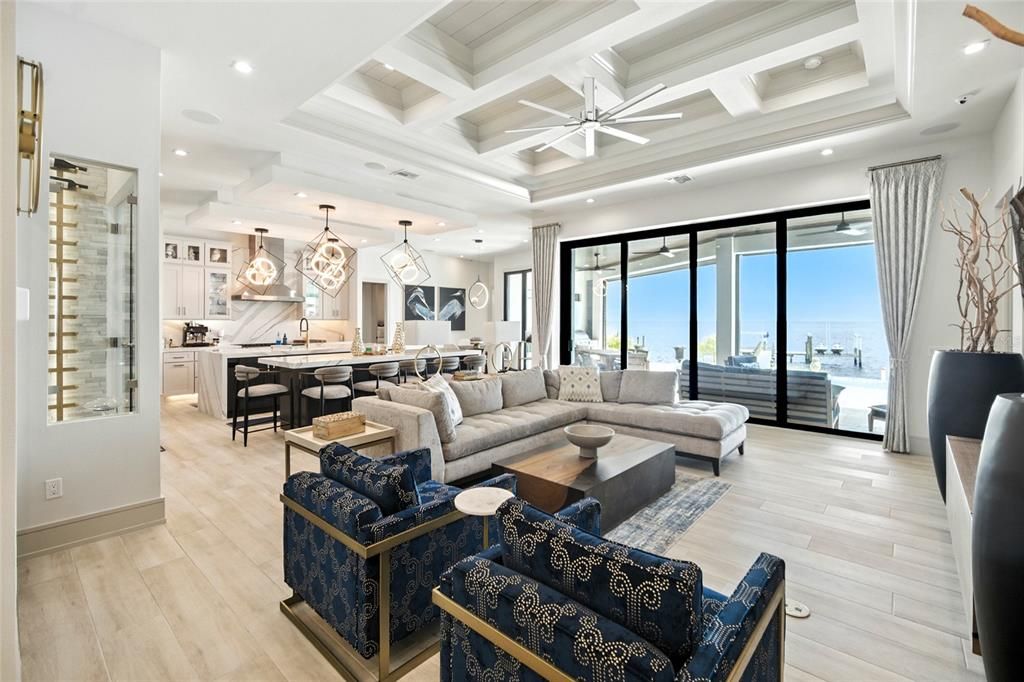Interior, Kitchen, Living room, Pendant Lights, Recessed Lighting, Wood Texture Flooring