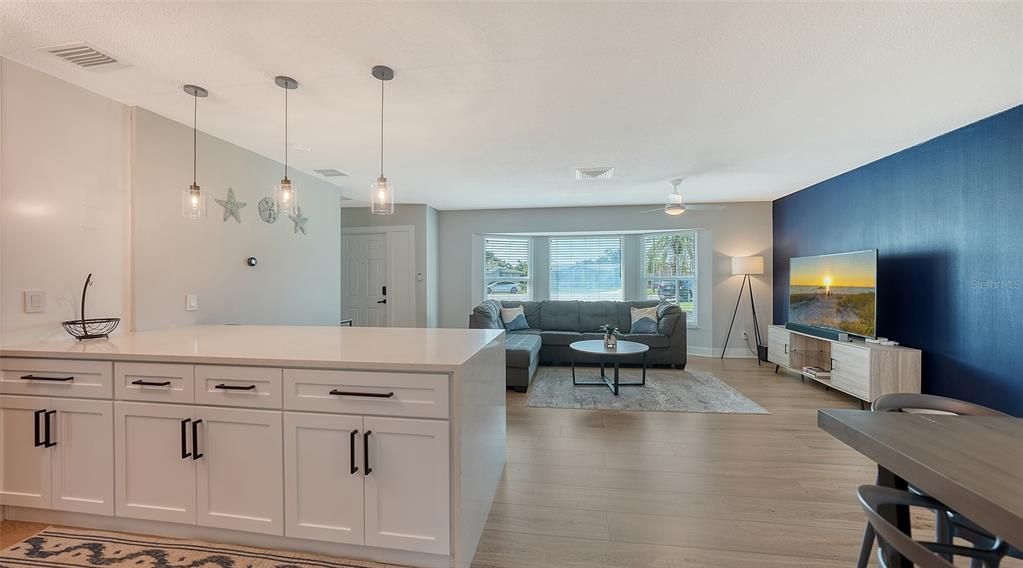 Interior, Living room, Pendant Lights, Wood Texture Flooring