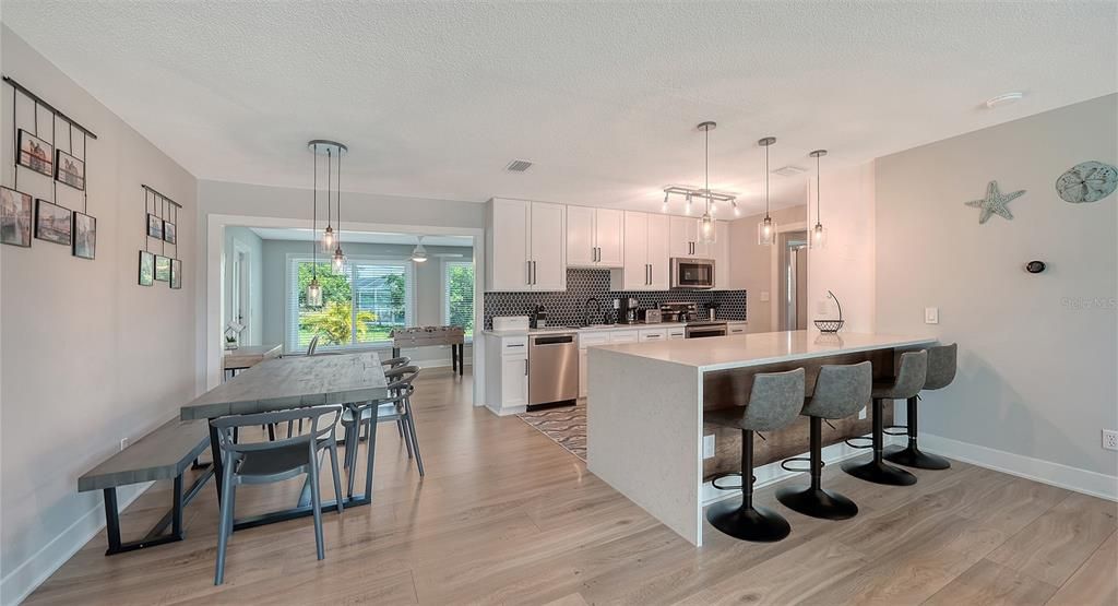 Interior, Kitchen, Pendant Lights, Stainless Steel Appliances, Wood Texture Flooring