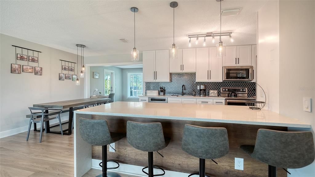 Interior, Kitchen, Pendant Lights, Stainless Steel Appliances, Wood Texture Flooring