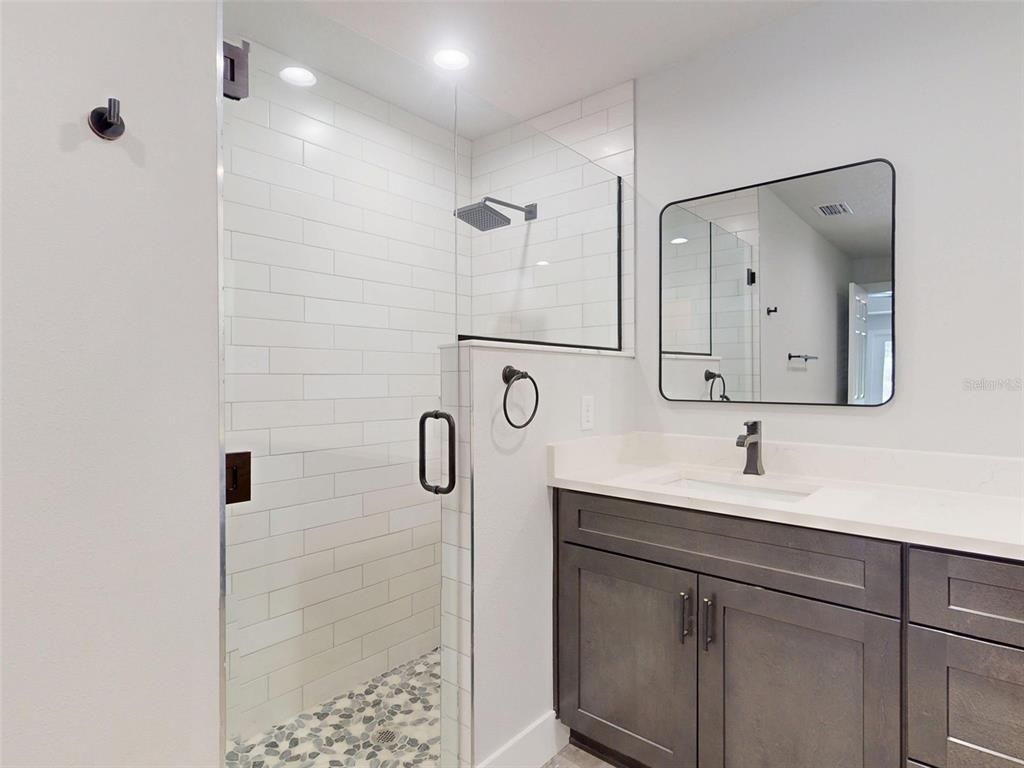 Bathroom, Glass Shower, Interior, Recessed Lighting