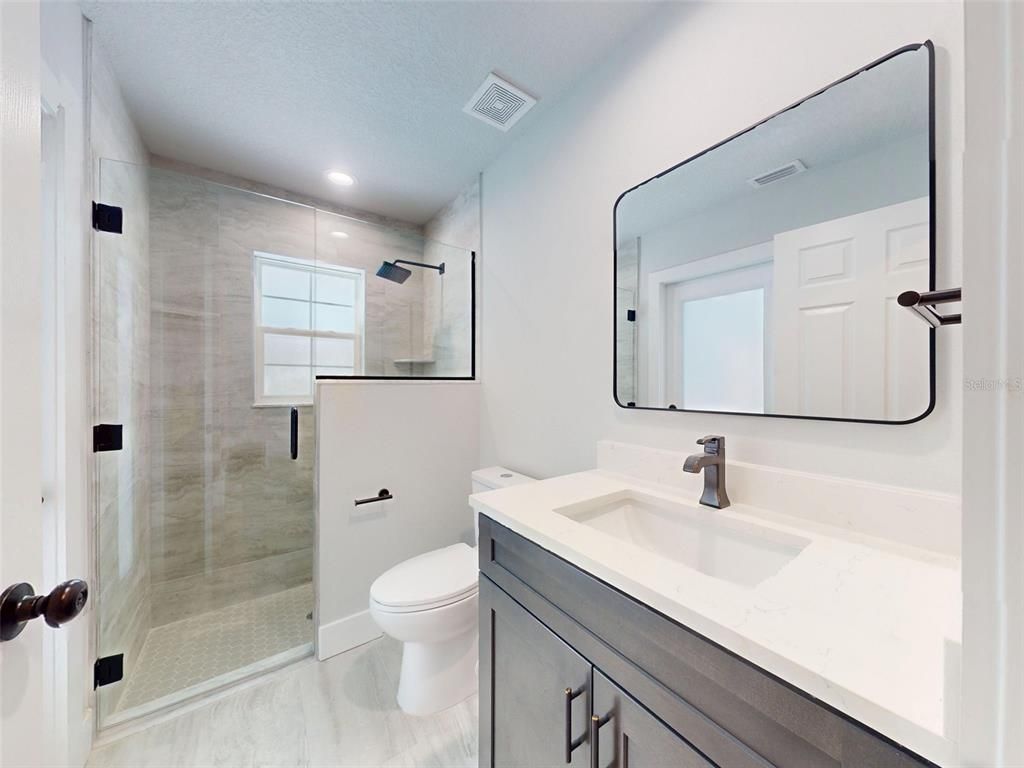 Bathroom, Glass Shower, Interior, Recessed Lighting