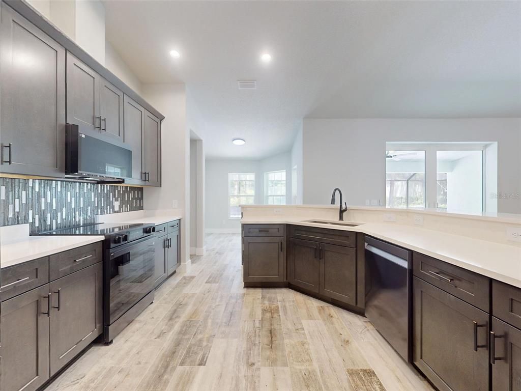 Interior, Kitchen, Recessed Lighting, Wood Texture Flooring