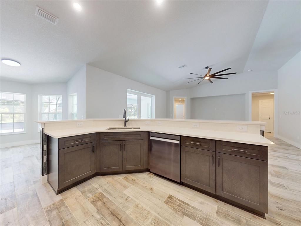 Interior, Kitchen, Recessed Lighting, Wood Texture Flooring
