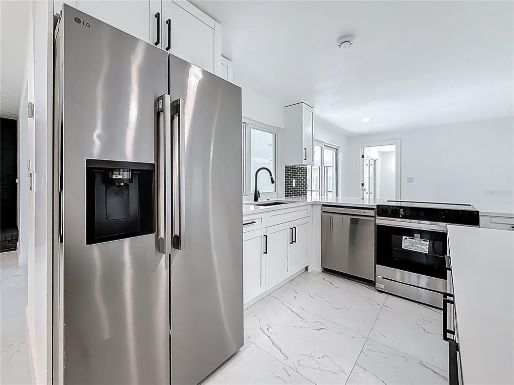 Interior, Kitchen, Marble, Recessed Lighting, Stainless Steel Appliances