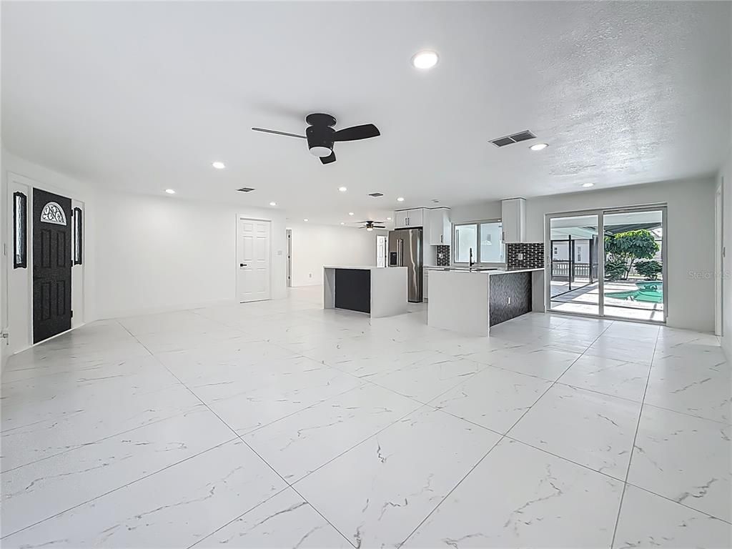 Empty room, Interior, Kitchen, Marble, Recessed Lighting