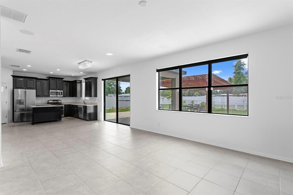 Empty room, Interior, Kitchen, Recessed Lighting, Stainless Steel Appliances