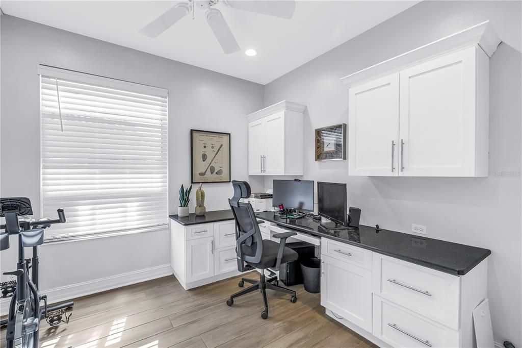 Fitness Equipment, Home Office, Interior, Recessed Lighting, Wood Texture Flooring