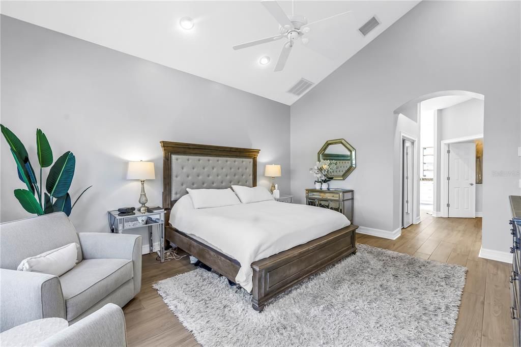 Bedroom, Interior, Recessed Lighting, Wood Texture Flooring