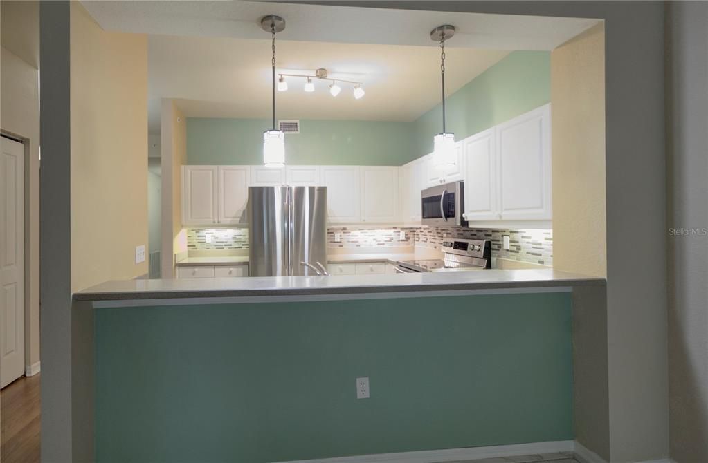 Interior, Kitchen, Pendant Lights, Stainless Steel Appliances, Wood Texture Flooring