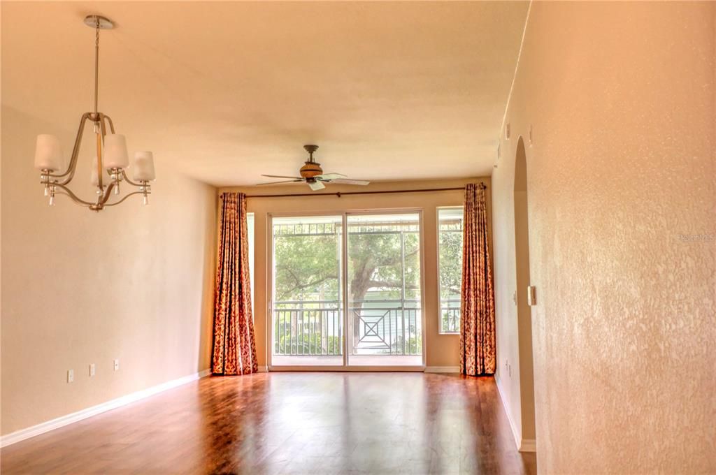 Chandelier, Empty room, Interior, Pendant Lights, Wood Texture Flooring